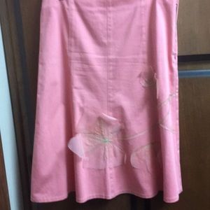 Ruth Brand skirt -green top stitching  3 flowers